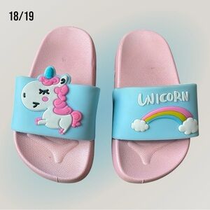 18/19 Girls Unicorn Rainbow Slip-On Slides Shoes